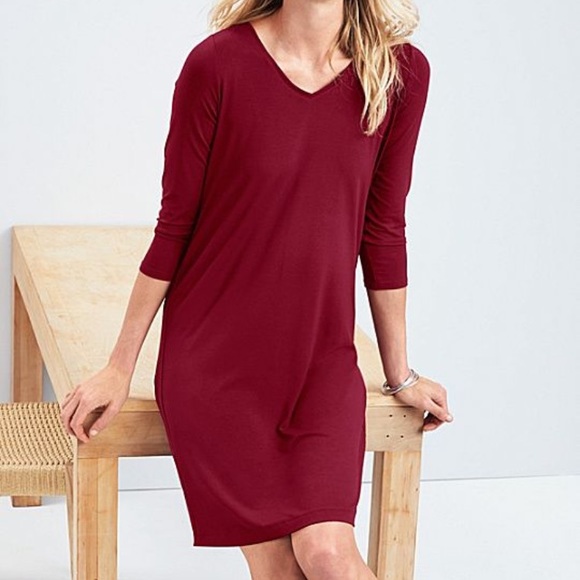 eileen fisher viscose jersey v neck dress
